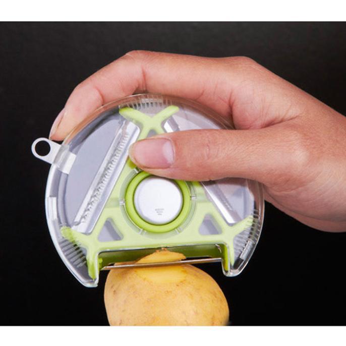 Descascador de legumes de cozinha, ralador e fatiador redondo, rotativo portátil com três lâminas e lâmina julienne para tiras superfinas