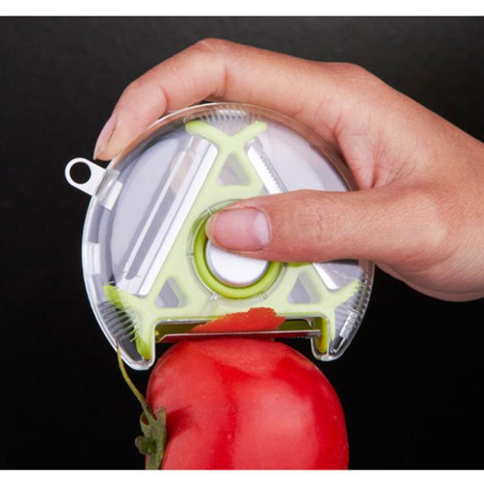 Descascador de legumes de cozinha, ralador e fatiador redondo, rotativo portátil com três lâminas e lâmina julienne para tiras superfinas