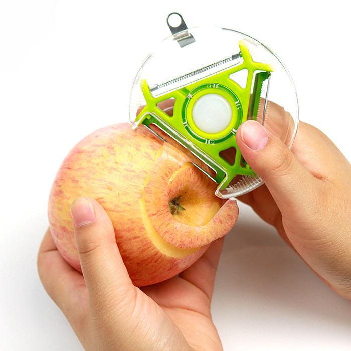 Descascador de legumes de cozinha, ralador e fatiador redondo, rotativo portátil com três lâminas e lâmina julienne para tiras superfinas