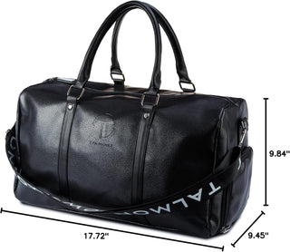 17.7 inch Gym Duffle Leather Bag with Shoe Compartment for Sports Travel - Adjustable Shoulder Strap, Weekender Travel Overnight Bag for Men