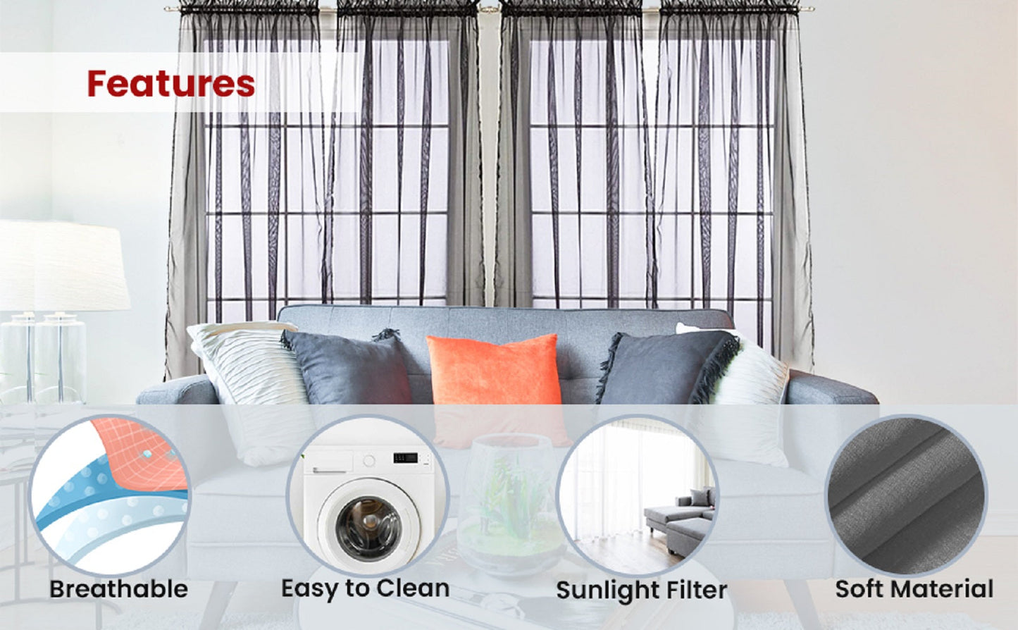 Pacote com 4 unidades da J&amp;V TEXTILES: Painéis de cortina transparentes sólidos