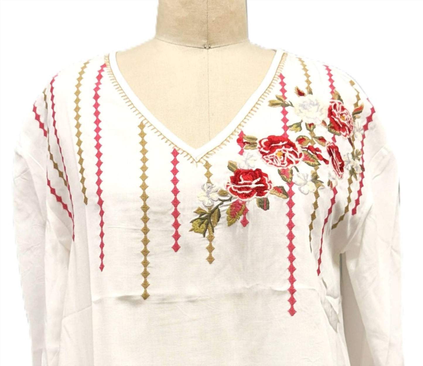 Paparazzi - Women's Embroidered Viscose Hanky Hem Top