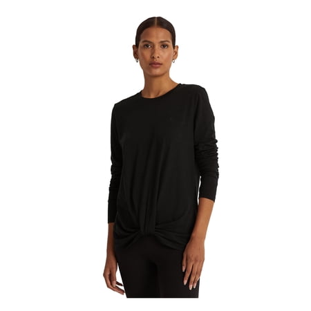 Women's Black Twist Front Long Sleeve Crew Neck Top - Size L