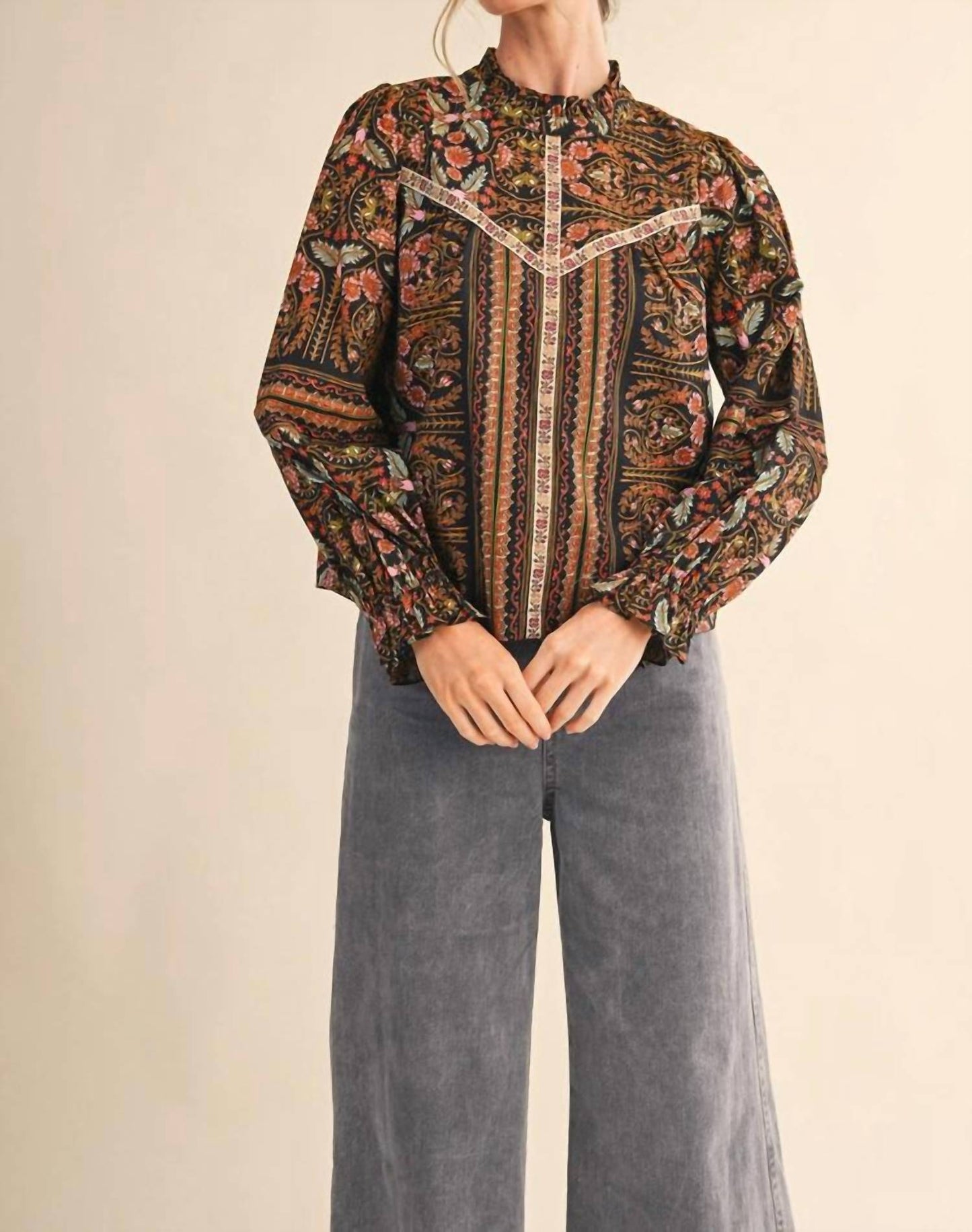 &Merci - Ruffle Collar Floral Botanical Blouse