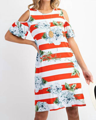 143 Story - Vestido com listras florais e ombros descobertos