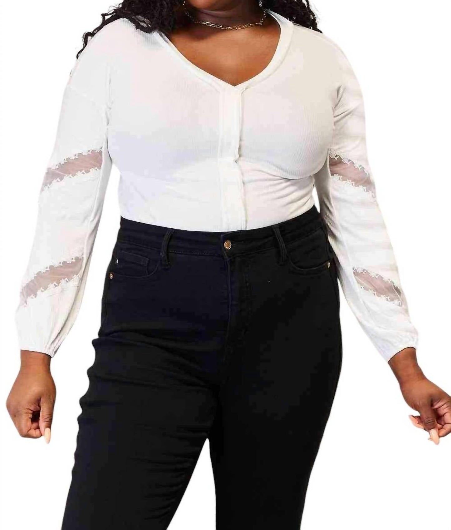 Double Take - Elegant Lace V-Neck Blouse