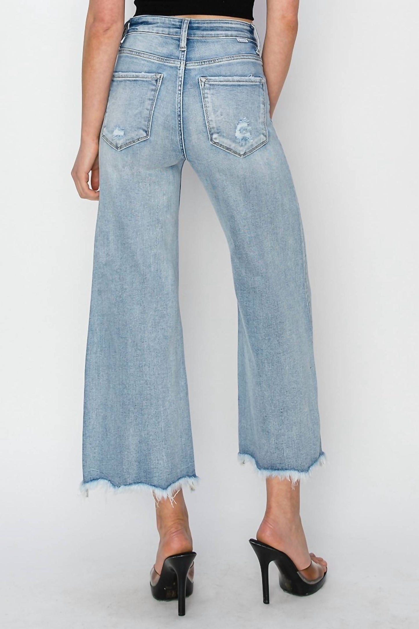 Risen - High Rise Front Patch Pocket Ankle Flare Jeans