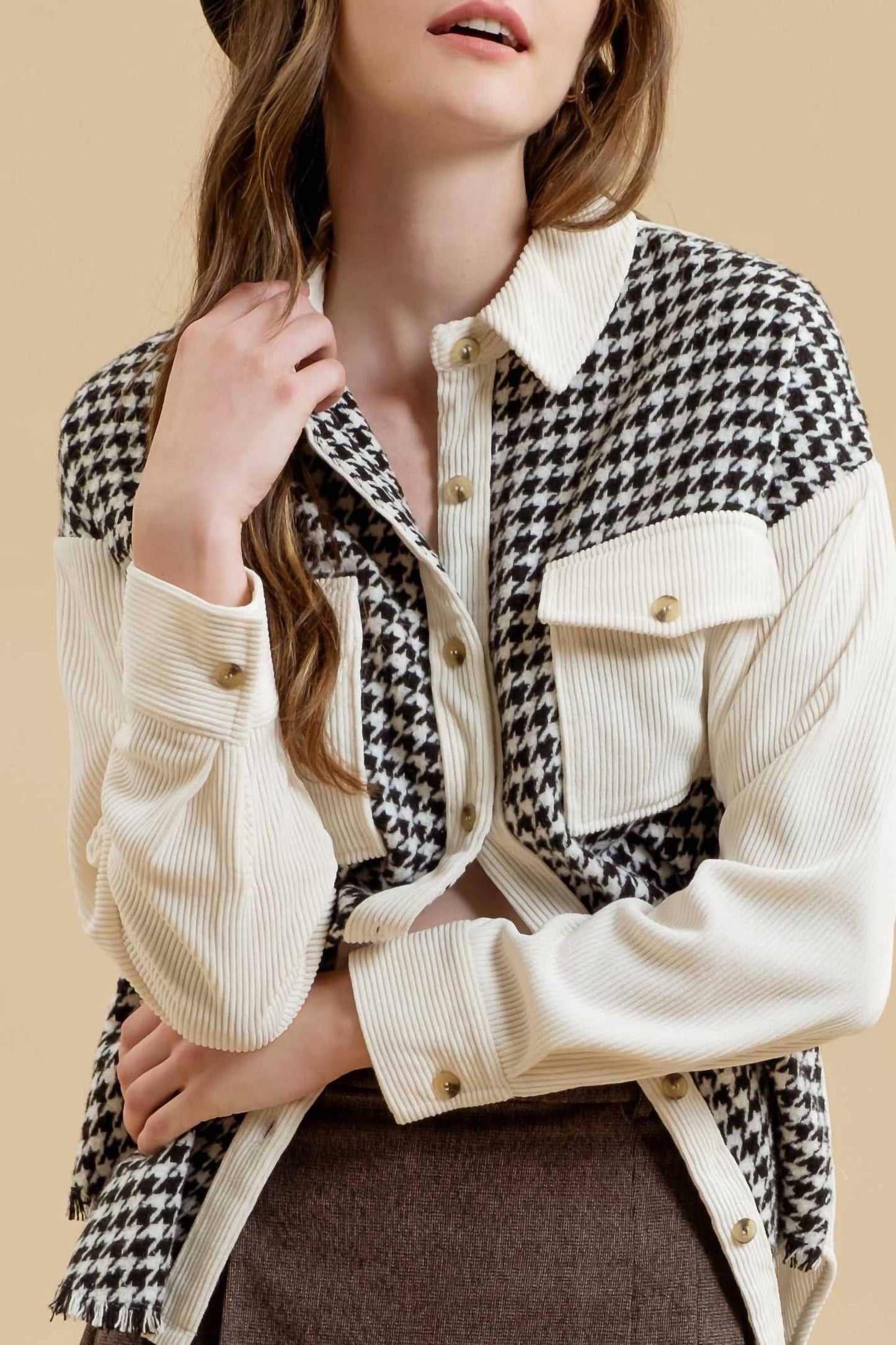 Blu Pepper - Colorblock Houndstooth Shacket