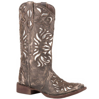 Roper - Botas femininas Belle II de couro com incrustações lixadas