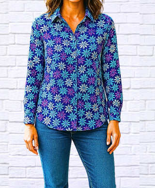 Diva Usa - Daisy Floral Collared Long Sleeve Shirt