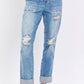 Judy Blue - High Rise Patch Pocket Distressed Cuffed Boyfriend Jeans