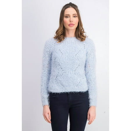 Freshman Juniors  Pointelle Chenille Sweater Blue Size Medium