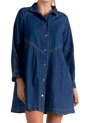 Elan - Vestido jeans de manga comprida com botões
