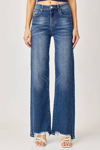 Risen - Frayed Hem Wide Leg Jeans