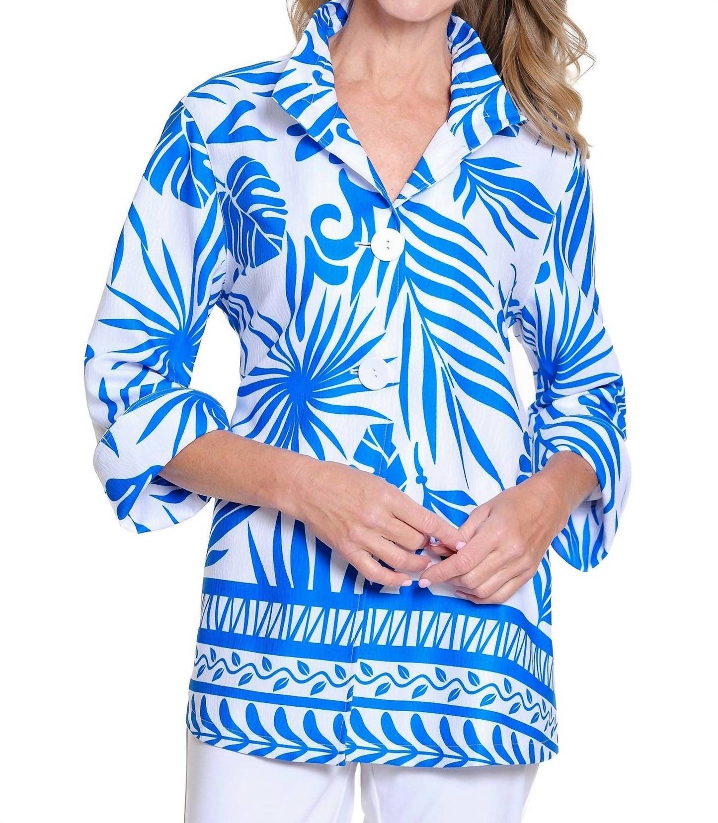 Multiples - Flounce Sleeve Print Jacket (petite Size)
