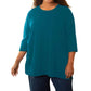 On The Plus Side - Cotton 3/4 Sleeve U-Neck Tee - Plus