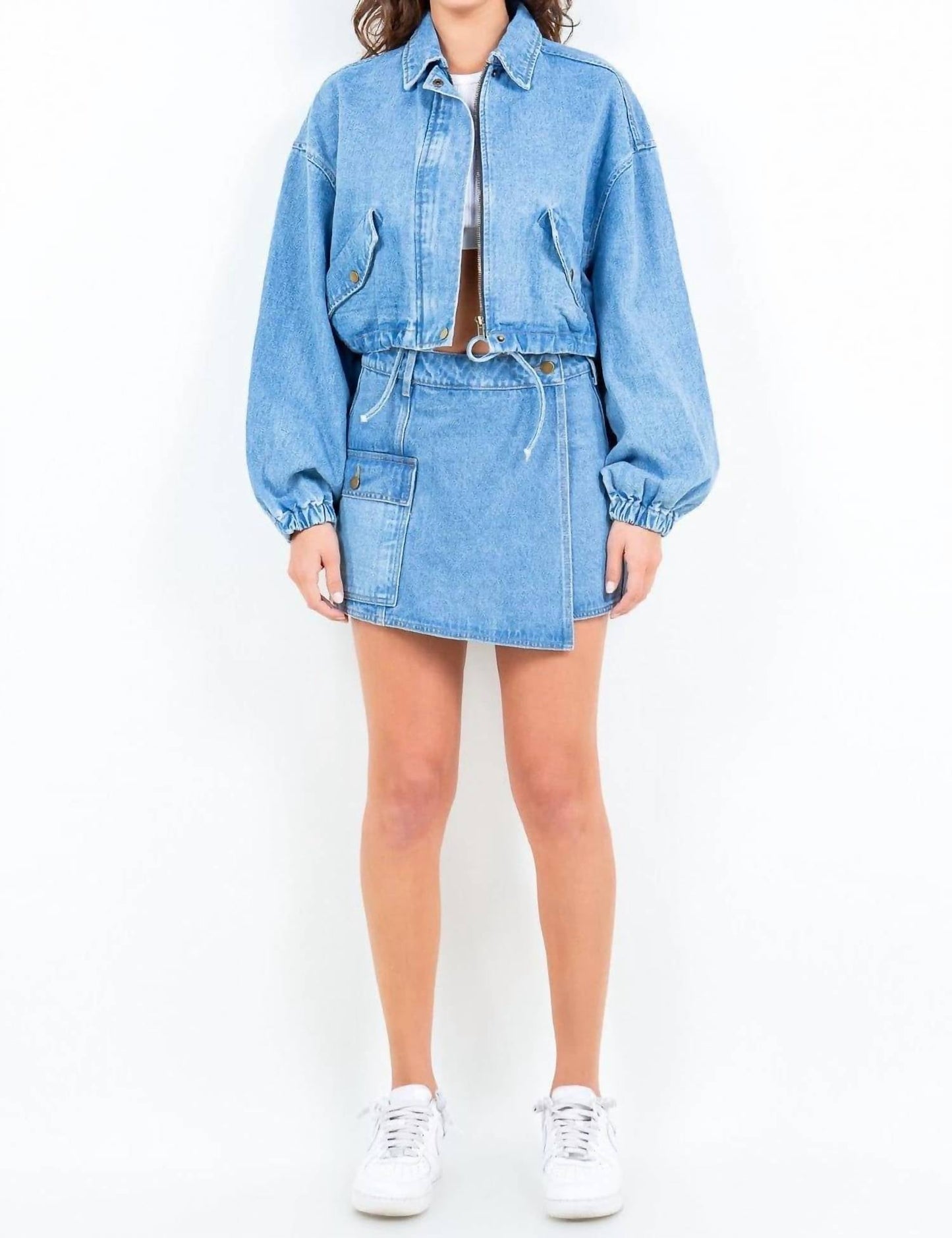 American Bazi - Cropped Denim Jacket With Drawstring Waist