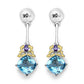 5.55 Carat Genuine Blue Topaz, Amethyst & White Diamond .925 Sterling Silver Earrings