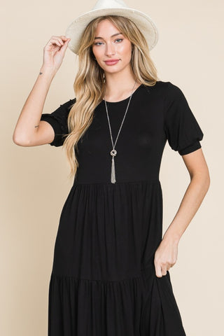 Vestido longo de manga curta em camadas BOMBOM