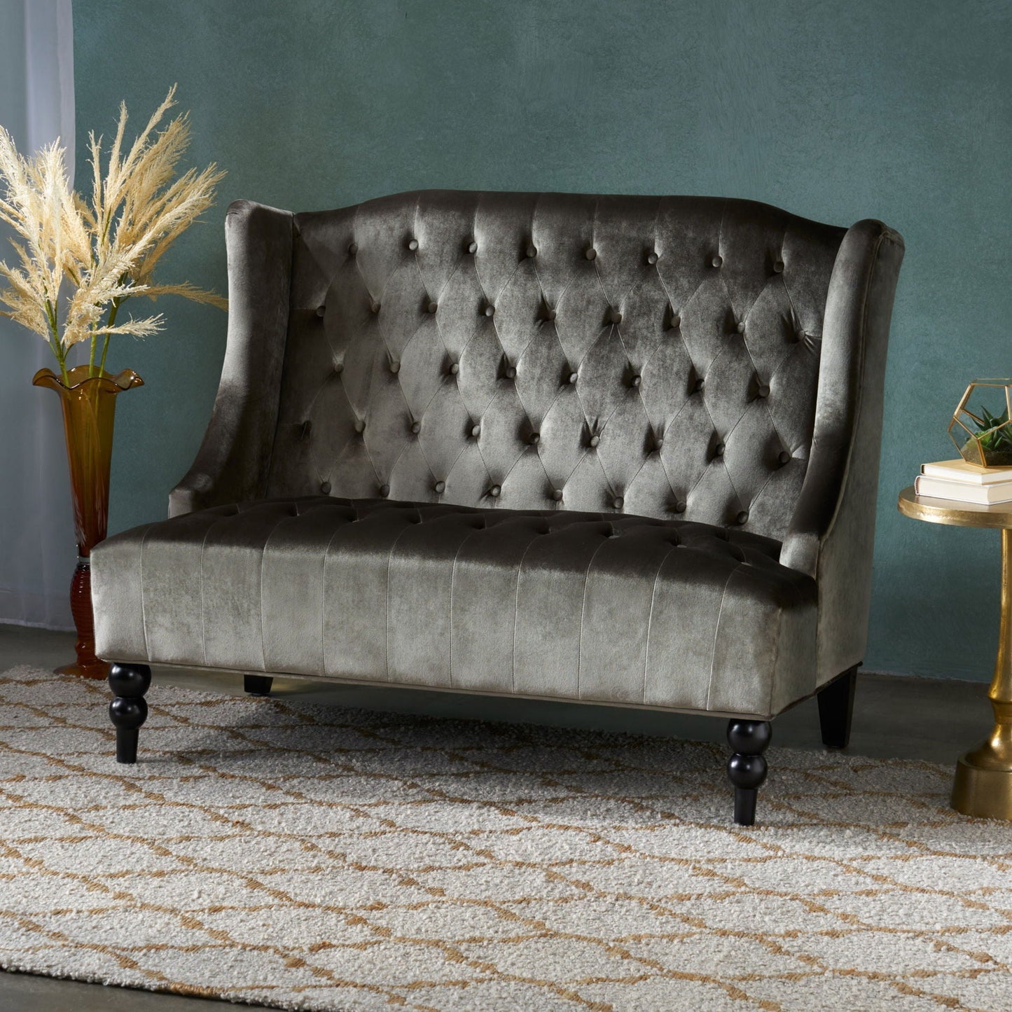 Nurturing Upholstered Loveseat With Wing Back And Diamond Tufting
