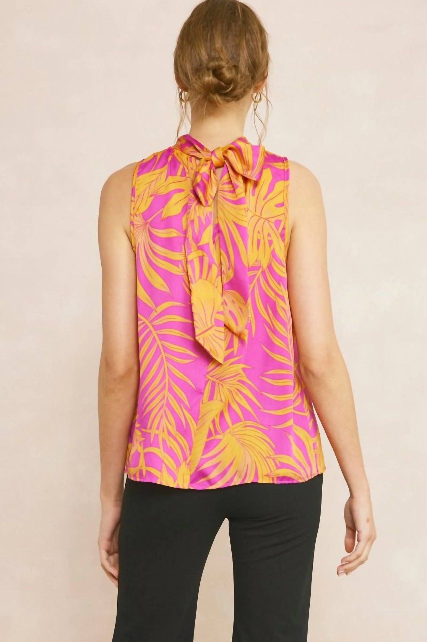 Entro - Tropical Leaf Print Halter Top