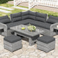 Outdoor Furniture Set Patio Rattan with Recliners and Tables
