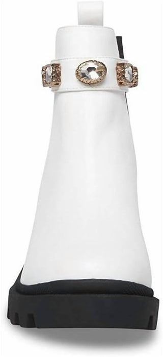 Steve Madden - Botas Chelsea plataforma femininas Amulet com pedra dourada branca e salto bloco