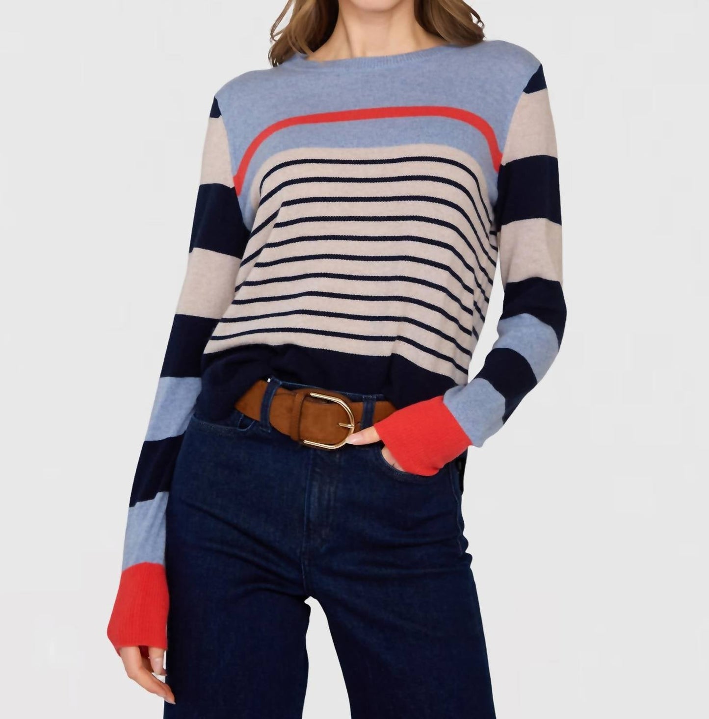Autumn Cashmere - Striped Shirttail Crew Neck Sweater