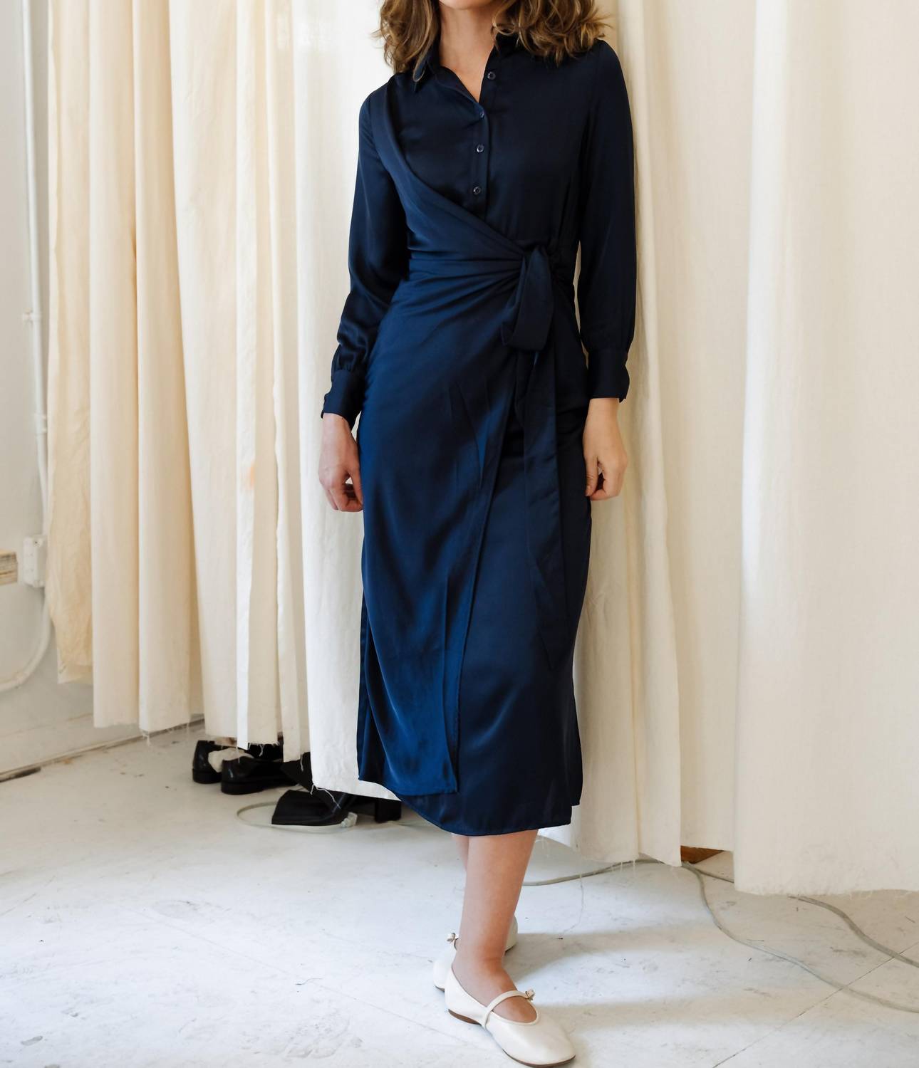 Mima Rosso - Faux Wrap Shirt Dress