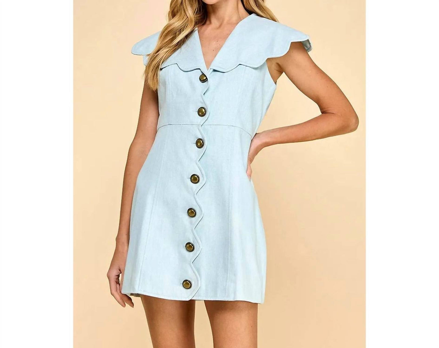 Tcec - Denim Scallop Detail Button Down Dress