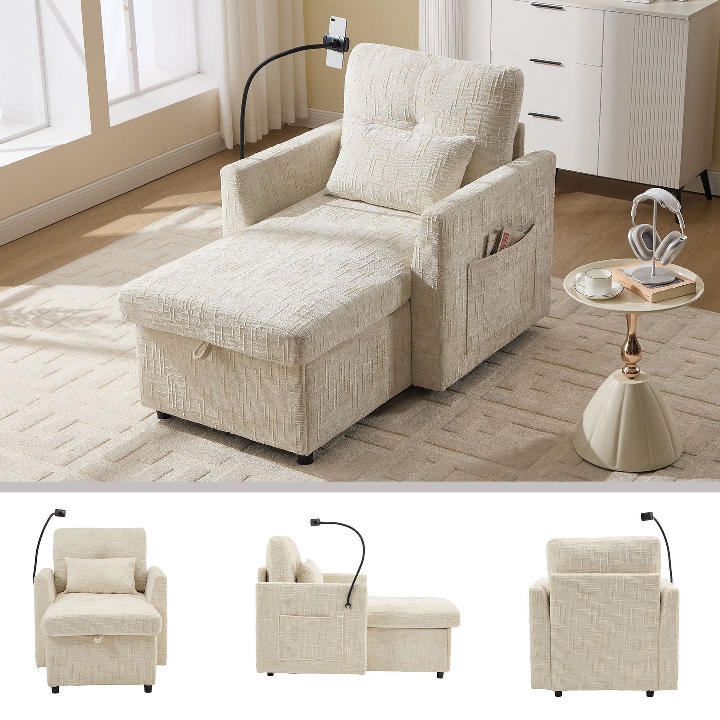 Multifunctional Recliner Sofa With Storage And Phone Bracket