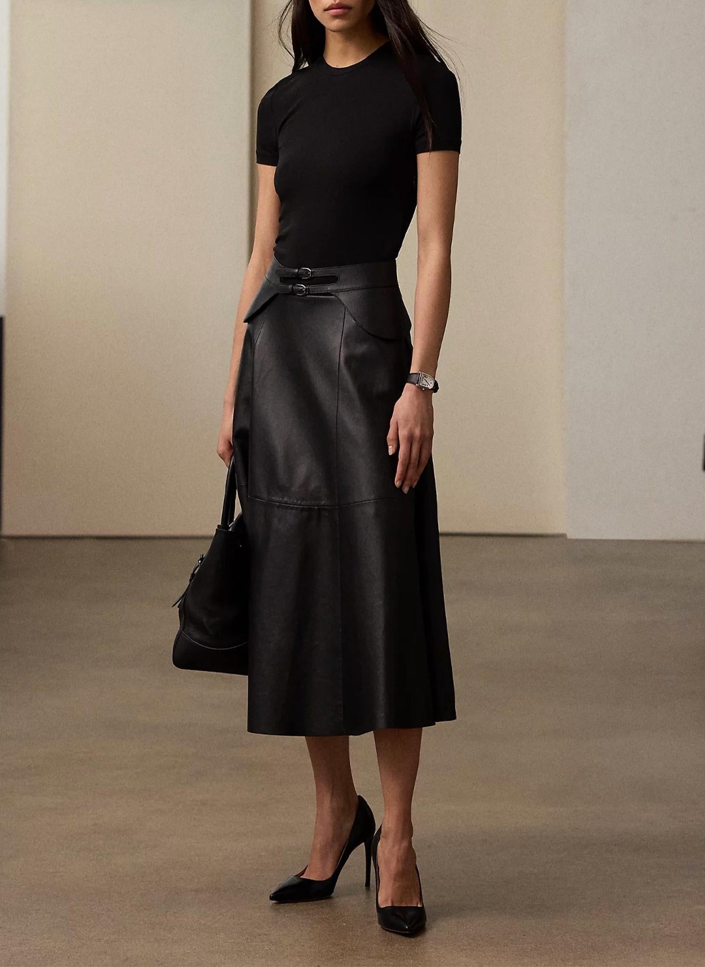 Ralph Lauren - Sydney Jersey and Lambskin Day Dress