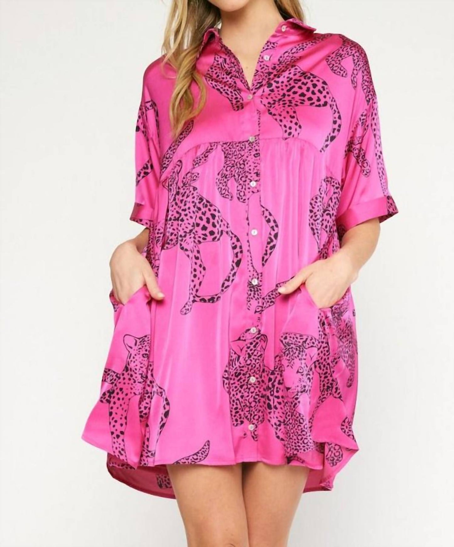 Entro - Satin Cheetah Print Mini Dress