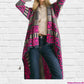 Davi & Dani - Printed Shawl Fringed Hem Cardigan