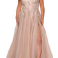 La Femme Lace & Tulle Off-Shoulder Gown in Champagne, Size 14W