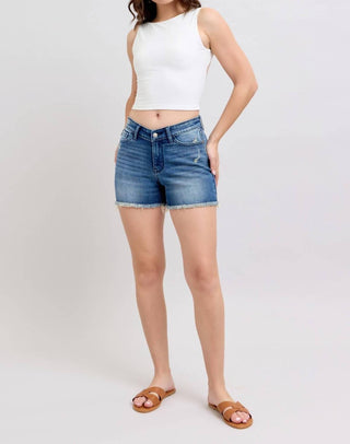 Judy Blue - Short Jeans Cintura Alta Frente em V com Bolsos Escudos