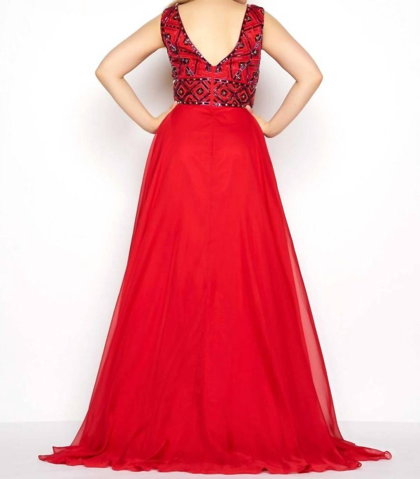 Mac Duggal - Beaded Bodice Chiffon Dress - Plus