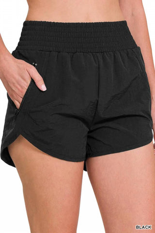 Zenana - Shorts de corrida corta-vento com cós franzido