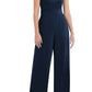 After Six Halter Neck Satin Charmeuse & Crepe Jumpsuit in Midnight, Size 8
