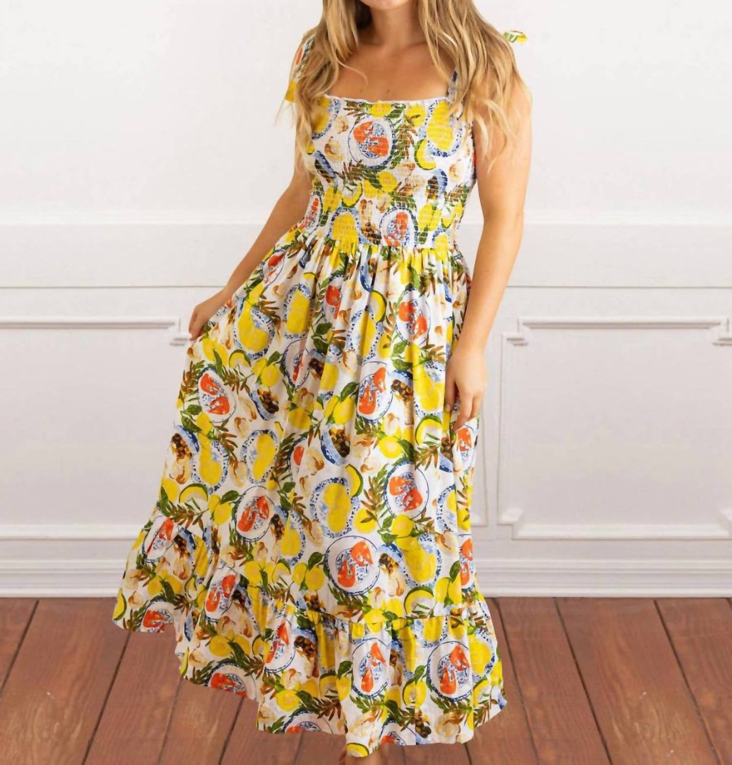 8 Oak Lane - Smocked Tie Top Maxi Dress