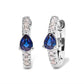 10K White Gold Pear Shaped Blue Sapphire and 1/10 Cttw Diamond Huggy Hoop Earrings (H-I Color, I1-I2 Clarity)