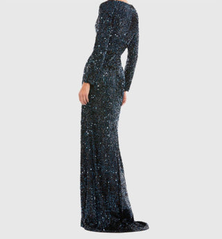 Ieena For Mac Duggal - Longsleeve Sequin Gown Midnight Blue Sz 10$398