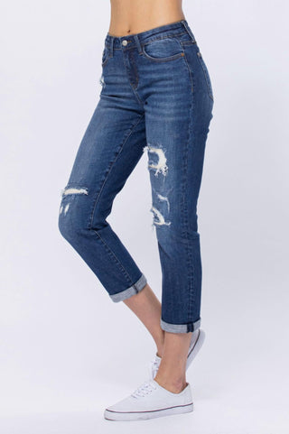 Judy Blue - Calça Jeans Boyfriend com Patch Térmico