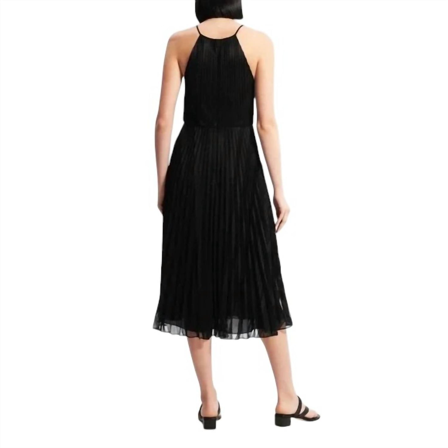 Teoria - Vestido midi com alças finas e renda plissada