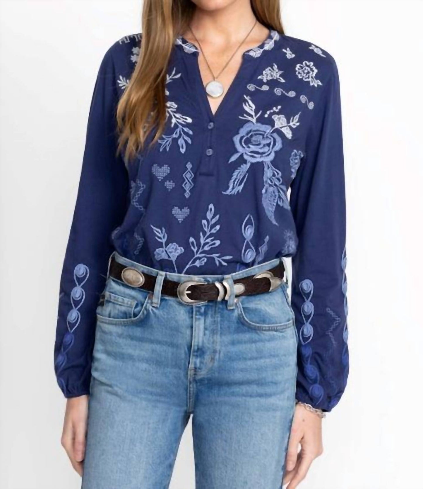 Johnny Was - BISHOP SLEEVE HENLEY TEE LAURA