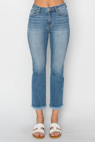 Risen - Calça Jeans Reta Cintura Média e Barra Crua