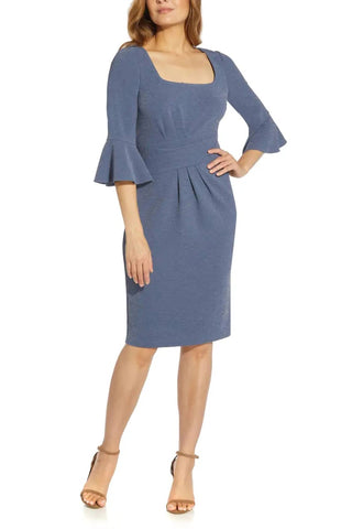 Adrianna Papell - Vestido de malha metálica com decote quadrado e mangas 3/4