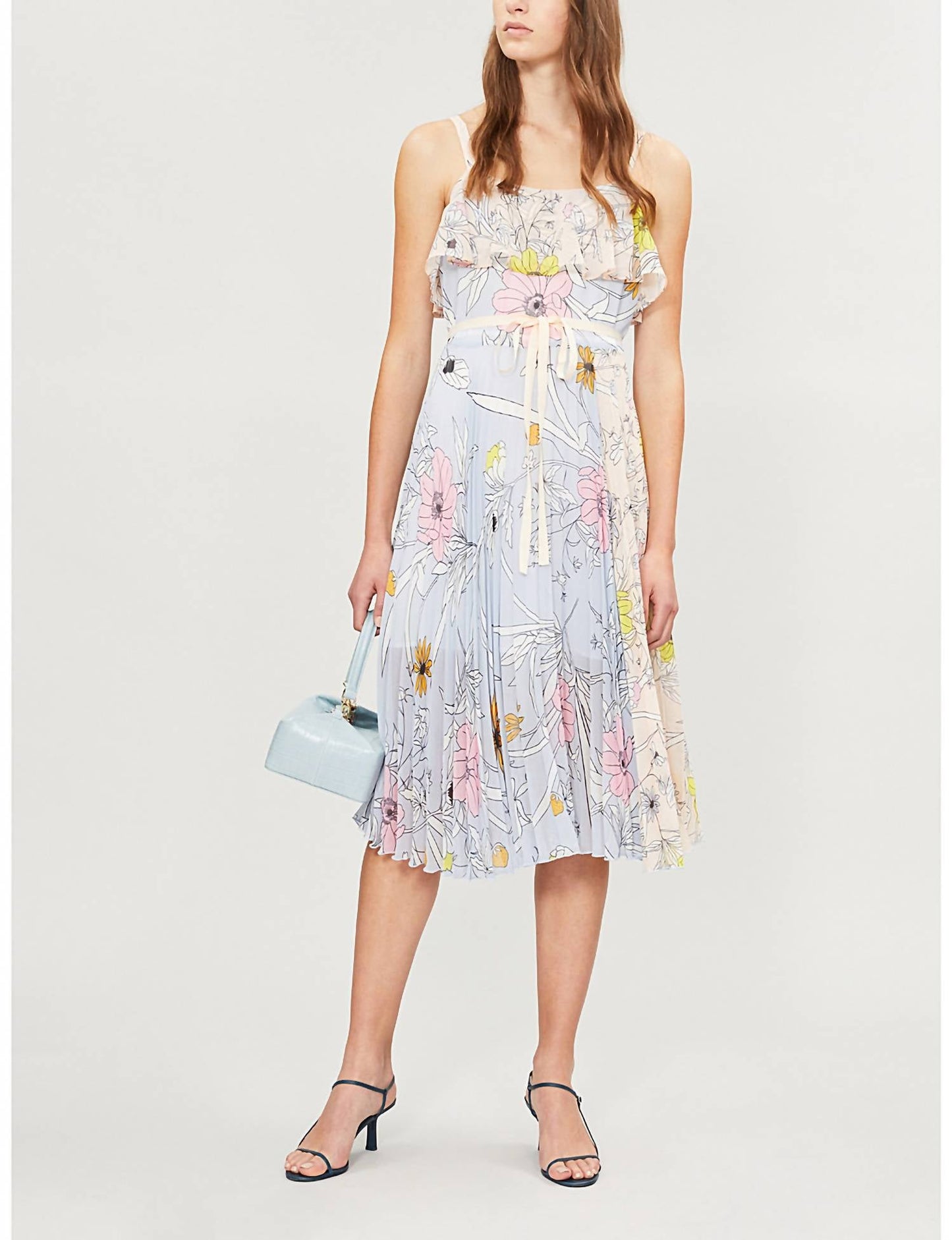 Topshop - Floral Print Midi Pleated Dress