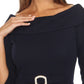 Joseph Ribkoff - Rhinestone Buckle Off-shoulder Midi Dress