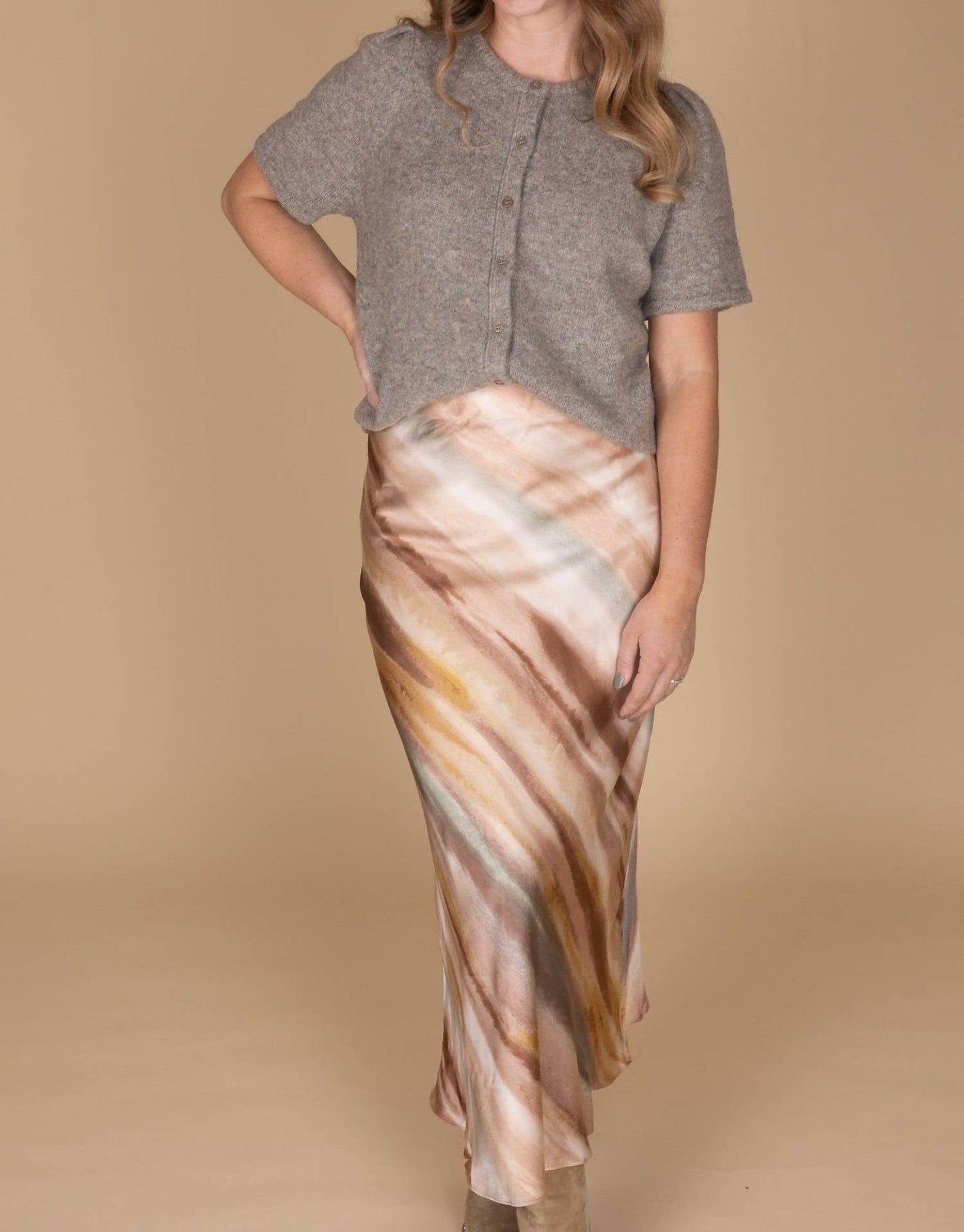 &Merci - Lila Satin Midi Skirt